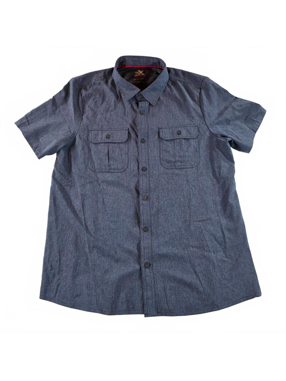 Zeroxposur Shirt Men L Blue Travel Series Short Sleeve Button Up Safari Untuck